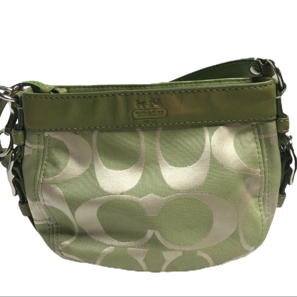 Coach  Zoe Logo Jacquard Lime Green Shoulder Bag